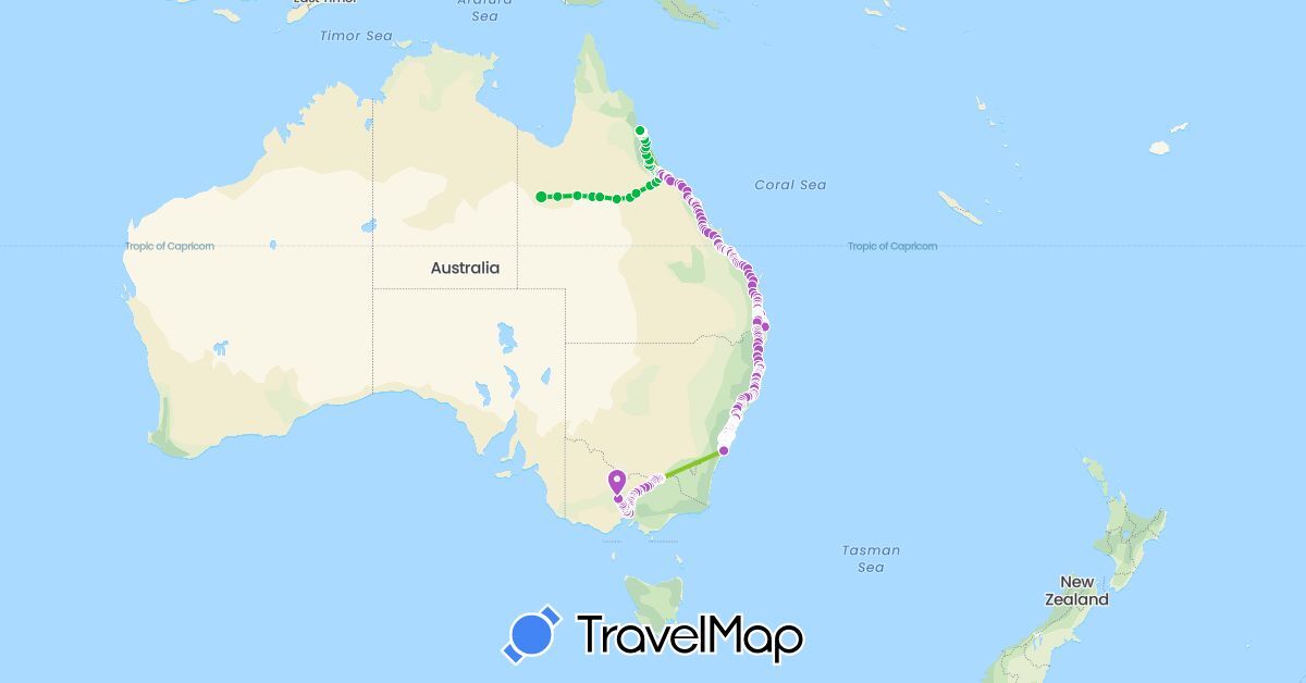 TravelMap itinerary: driving, bus, train, electric vehicle in Australia (Oceania)